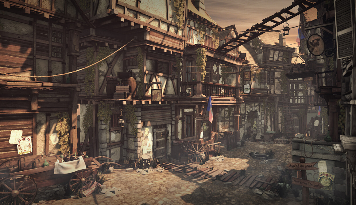 Paris slum street - French Revolution : projet 3d animation / video games game art course - year 2 to 4